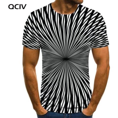 QCIV Abstract T-shirt Men Black And White Tshirts Casual Dizziness Anime Clothes Graphics Funny T shirts Short Sleeve Punk Rock