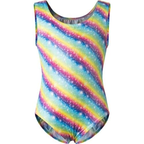 Girl Rainbow Leotards Gymnastics Dance Acrobatics Childrens Dance Wear One-Piece Sleeveless Ballet Athletic Unitard