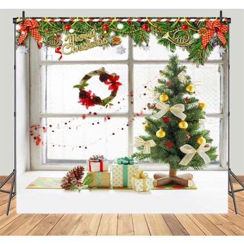 Christmas Photography Background Christmas Tree Gift Window Backdrops Portrait Photocall Decorative Banner For Photo Studio
