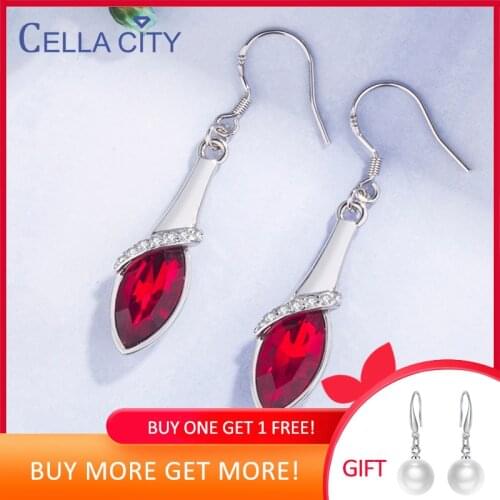 Cellacity Silver 925 Jewelry Water Drop Shaped Gemstones Earrings for Women Long style Eardrops Ruby Sapphire Emerald Aquamarine