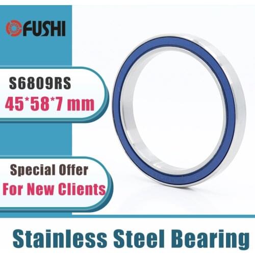 5PCS S6809RS Bearing 45*58*7 mm ABEC-3 440C Stainless Steel S 6809RS Ball Bearings 6809 Stainless Steel Ball Bearing