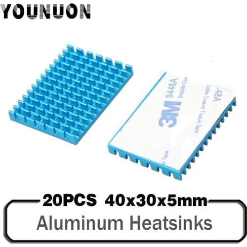 20PCS 40x30x5mm Aluminum Heat Sink Blue Aluminum profile heat sink chip IC CPU Router memory PCB board Electronic cooler
