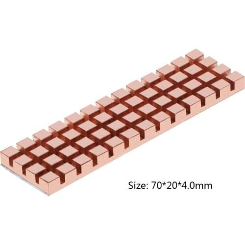 Pure Copper Heatsink Cooler Heat Sink Thermal Conductive Adhesive for M.2 NGFF 2280 PCI-E NVME SSD 70x20MM Thickness 1.5/2/3/4MM
