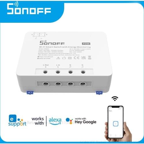 SONOFF POW R3 25A WiFi Smart Switch Power Energy Meter Consumption Voltmeter Overload Protection Works with Google Home, Alexa