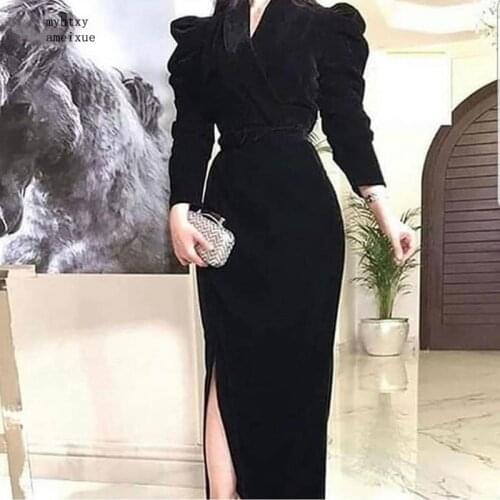 New Arrival Velvet Black Evening dresses 2020 Party gown dress Vestido de fiesta largos de noche robe soiree dubai evening dress