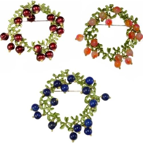 CSxjd Vintage Painted Leaf Fruits Wreath Pearl Brooch Flower Women charm Vintage brooch Jewelry