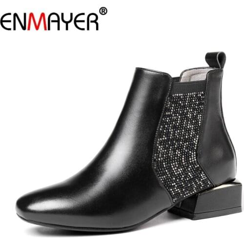 ENMAYER Woman Ankle boots High heels Winter Women Boots Cow Suede Fashion Shoes women Slip on Thick heels Zip CR1553