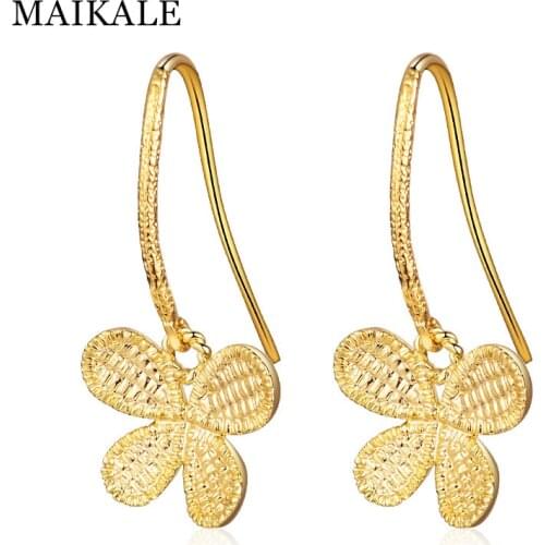 MAIKALE Simple Clover Earrings Gold Color Plated Butterfly Hook Hanging Stud Earrings for Women Accessories Classic Jewelry Gift