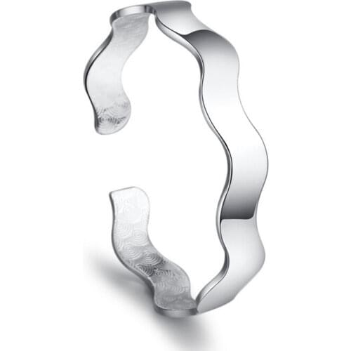 ANENJERY 925 Sterling Silver Vintage Bracelets & Bangles Smooth Water Ripples Bohemian Bracelets For Women pulseiras S-B01