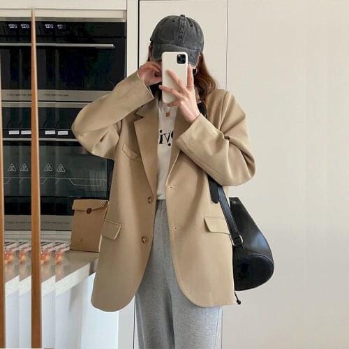 Blazer Women New 2021 Spring Autumn Womens Blazers Pockets Jackets Fashionable Vintage Oversize Elegant Office Lady Tops Coat