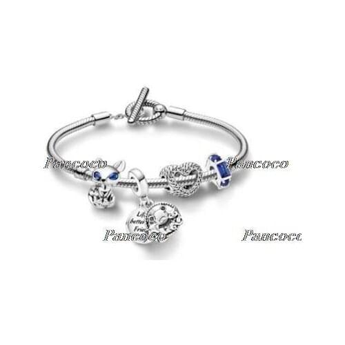 925 Sterling Silver Animal Bead Charm Blue-eyed Fox With Crystal Beaded Bracelet For Women Wedding Gift Pandora Jewelry