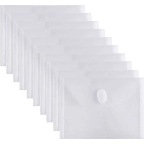 10PCS/Set 14x19 CM Clear Plastic Small Envelopes with Hook & Loop Ploy Envelope for Receipe/Check/ Cards/ Photos/ Dies & Stamp