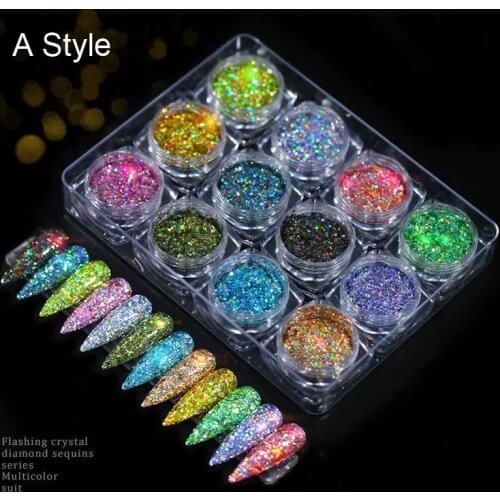 12pcs/set Nail Glitter Powder Sequins Iridescent Flakes Sequins Gold/Silver Super Shining Paillette For Nail Art Decoration New