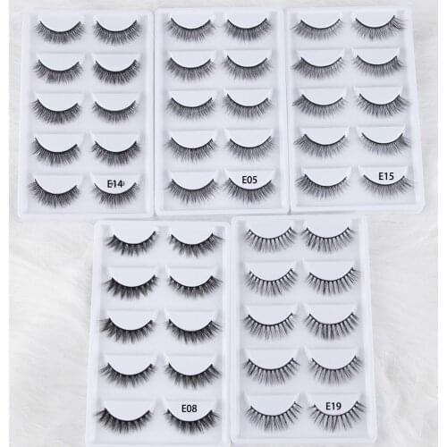 5Pairs/Box 3D Soft Natural Long Mink Hair False Eyelashes Volume Cross Lashes Wispies Fluffy Eyes Makeup Crulety-free Tools