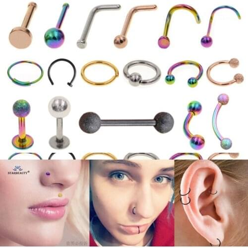 5 colors/lot Cool Fake Nose Ring Helix Piercing Tongue Ring Fake Piercing Daith Ear Piercing Tragus Eyebrow Earrings Set Jewelry