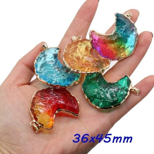 7 Chakras Energy Crystal Pendants Reiki Heal Moon Shape Crystal for Jewelry Making Earrings Necklace Supplies