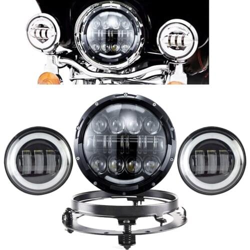 7" Inch LED Headlight+ 4.5" 30w Fog Light Passing Lamps + Mount Ring for Motorcycle,Softail Heritage,StreetGlide