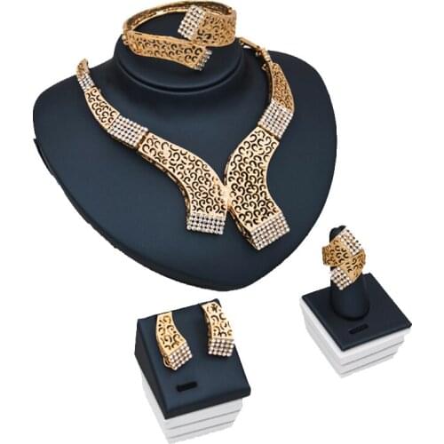 Austrian crystal gold color nigerian wedding jewelry sets for women necklace stud earring ring bracelets free shipping