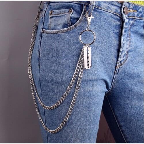 Punk Hip Hop Women Men Jeans Waist Chain Double Layers Belt Pants Key Chain Metal Chain Clothing Accessories Jewelry Gift
