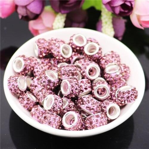 40Pcs Large Hole Pave Rhinestone Murano Glass Beads Fit Pandora Charms Bracelet Chain Women Girl DIY Necklace For Jewelry Making