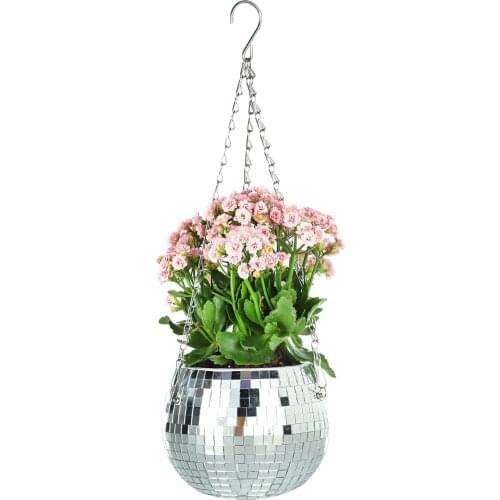 Home Hanging Mirror Ball Planter Decorative Plant Pots Hanging Flower Pot for Indoor Outdoor Home Garden Decor WWO66