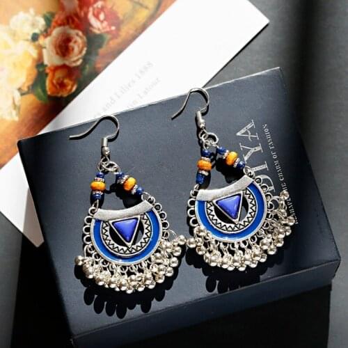 Ethnic Turkish Silver Color Tassel Jhumka Earrings Womens Classic Vintage Wood Beads Turkey Earrings Bijoux