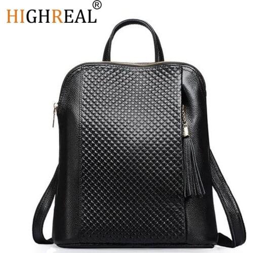HIGHREAL New Genuine Leather Women Backpack College Style Cowhide Bag Travel Bag Real Leather Backpack Female Designer J04