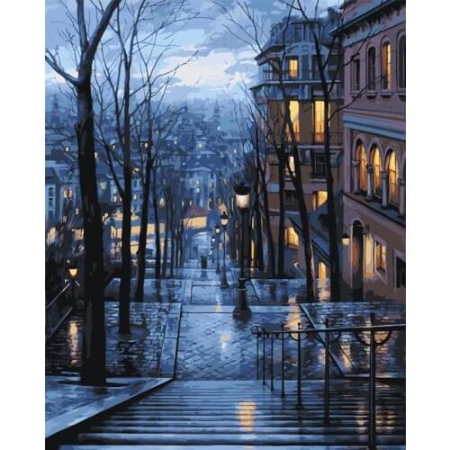 Painting By Numbers DIY Dropshipping 50x65 60x75cm Blue dutch night view Landscape Canvas Wedding Decoration Art picture Gift