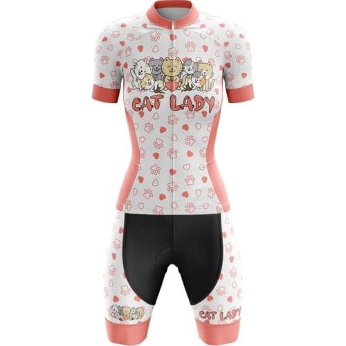 CAT LADY 2021 New Women Cycling Jersey Set Short Sleeve Bib Shorts Gel Breathable Pad Roupa Ciclismo Feminina Roupas Femininas