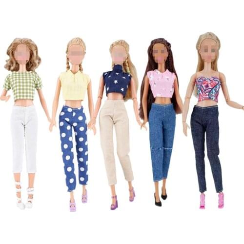 Fashion 11.5" Doll Outfits For Barbie Clothes Crop Top & Pants Clothing Shirt Denim Trousers 1/6 BJD Dolls Accessories Kids Toys