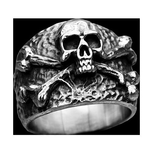 Dropshipping Vintage Crossbones Skull Stainless Steel Ring Fine Detail Punk Rock Biker Jewelry For man party Gift OSR430