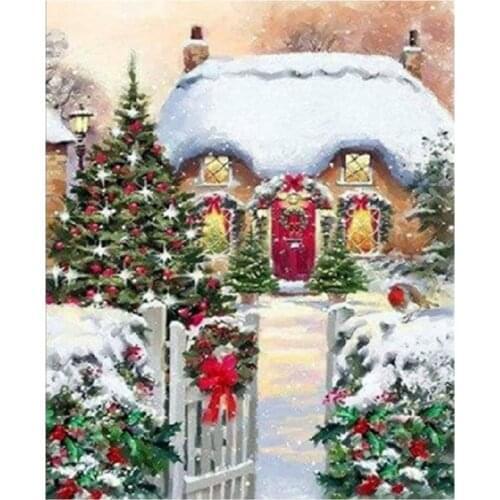 30*40cm Christmas Pattern Cartoon House DIY Handmade Diamond Painting Set With Full Drills Home Decoration