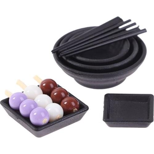 1Set Miniature Dollhouse Chinese Dish Bowl Chopsticks Tableware Set 1/12 Scale Miniatures Pretend Play Kitchen Toy