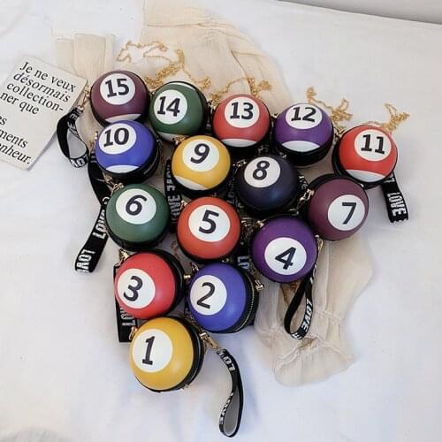 Novel Billiard Digital Round Girls Shoulder Chain Bag Purses and Handbags Crossbody Mini Bag Women Clutch Bag Totes Leather Bag