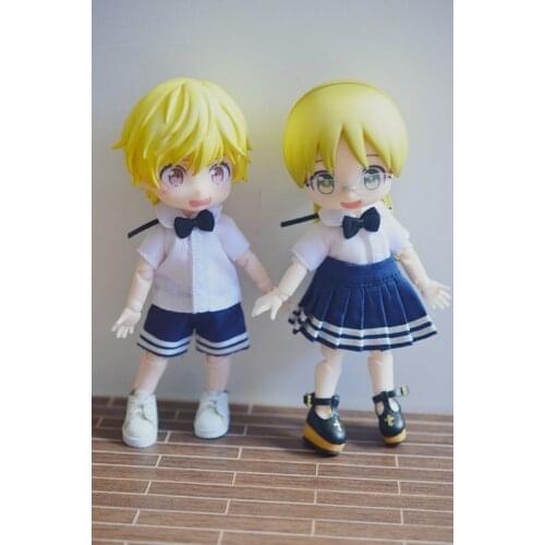 OB11 doll dress size fashionable school uniform with black bow tie and white shirt plus pleated student skirt doll accessories