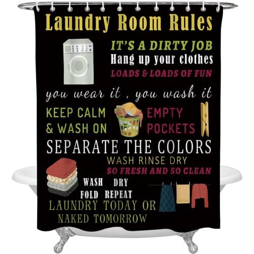 Laundry Room Rules Waterproof Polyester Shower Curtain Bathroom Supplies Decor Curtain Fabric Shower Curtain