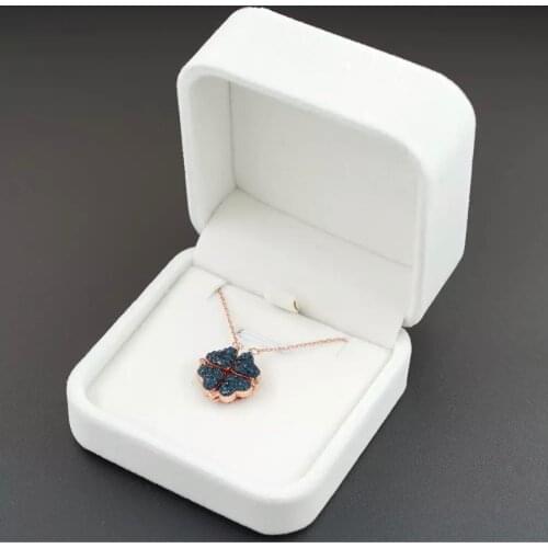 Drop Shipping S925 Sliver Creative Double Sided Four-leaf Clover Pendant Clavicle Chain Necklace for women Valentine Gift