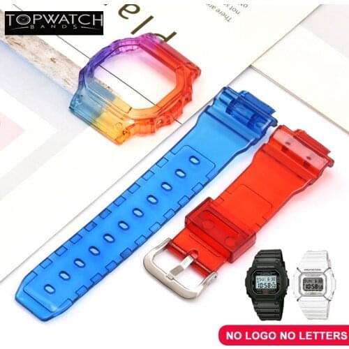 For DW5600 Bezel + Silicone Watchband GW5610 Replacement Sports Waterproof Watch transparent Watch Band Rubber Strap