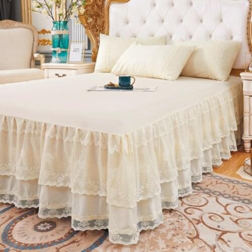 SEFINNA 1pcs Princess Solid Lace Ruffle Bed Skirt Quality Thicken Non-Slip Elastic Bedspreads Sheets Mattress Cover Three-Layers