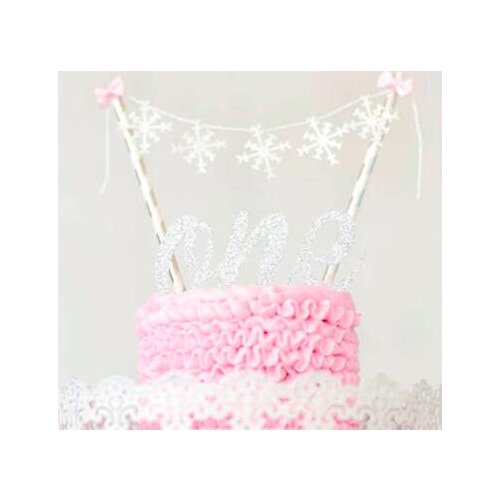 Custom snowflake winter wonderland birthday smash cake buntings cupcake toppers banners baby shower doughnut food picks