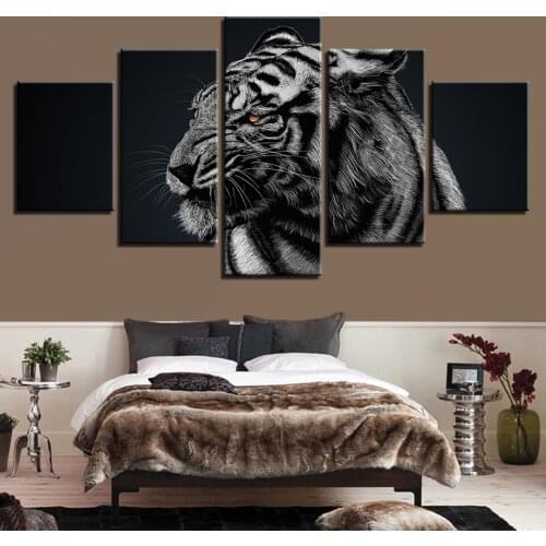 Modern Canvas Pictures HD Printed Wall Art Framework 5 Pieces Forest Animal Tiger Living Room Home Decoration Paintings Posters
