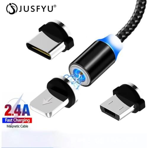 LED Magnetic Charge Cable For iPhone Xs Samsung S9 Mobile Phone 2.4A Fast Charging Magnet Charger Micro USB C Cables Type C Wire