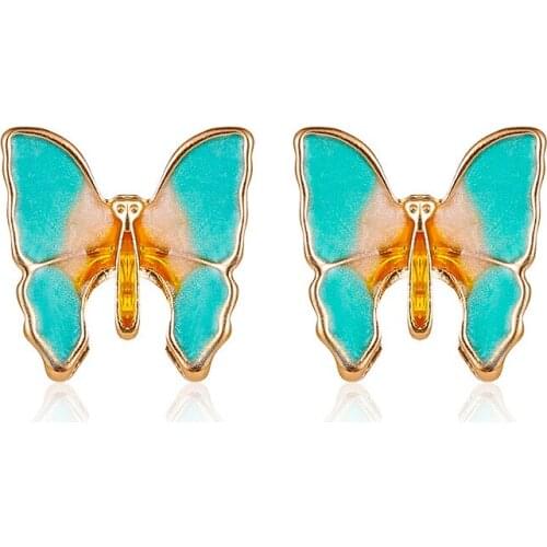 Fresh Summer Butterfly Stud Earring Chic Enamel Green Butterfly Ear Stud Earrings Mini Ear Studs For Lady Wedding Jewelry Gift