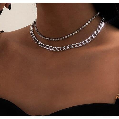TIMEONLY Minimalist bling bling rhinestones choker necklace for women ladies necklaces anniversary gift Accessories hip hop
