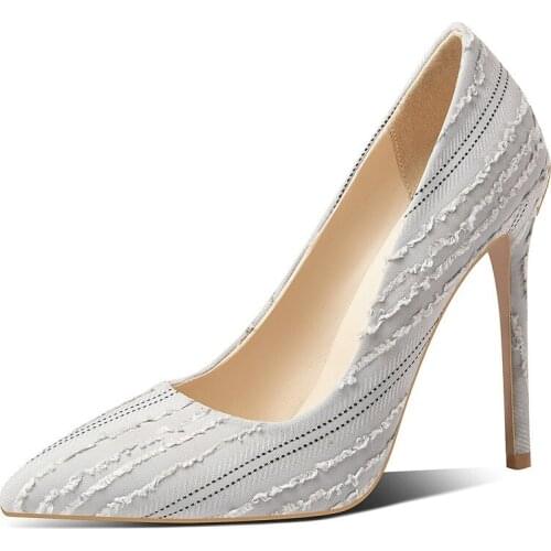 High Heels Women Pumps Elegant Stiletto Heels Party Shoes Buckle Extreme High Heel Shoes Woman Footwear Gray Plus Size 44 45 46