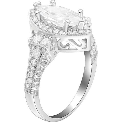 UFOORO Clear Micro Stone Oval Zircon Beautiful White Gold Ring Jewelry New Fashion Charms Wedding Bands For Women Accessories