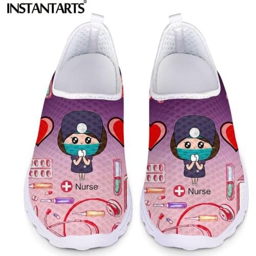 INSTANTARTS Outdoor Breathable Mesh Sneakers for Girls Medical Supplies With Mark Nurse Cartoon Pattern Women Flat Shoes 2021