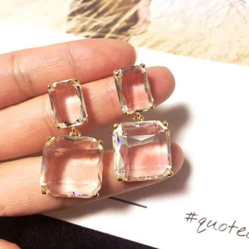 Hanging Earrings 2021 Trend Silvery Geometric Transparent Square Glass Crystal Wedding Earrings for Women Jewelry Accessories