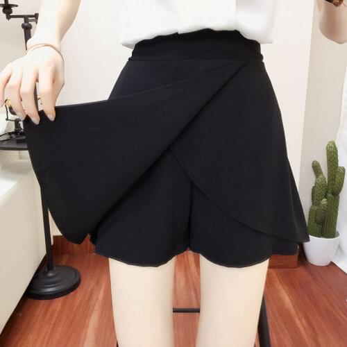 Ladies Black Skirt Shorts Women High Waist Summer Asymmetrical Shorts Chiffon Wide Leg A Line Shorts Skirts Elegant Plus Size