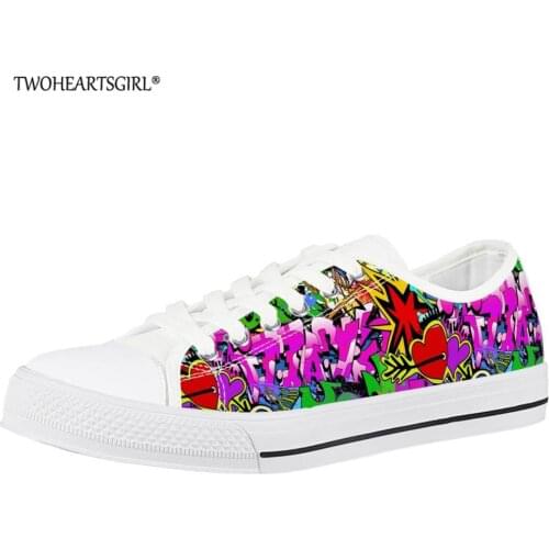 Twoheartsgirl Graffiti Printed Classic Woman Low Top Canvas Shoes Breathable Spring/Autumn Ladies Shoes Women Vulcanized Sneaker